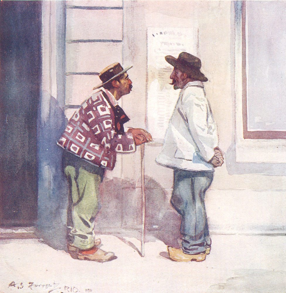 BRAZIL. Portuguese Labourers, Brazil 1908 old antique vintage print picture